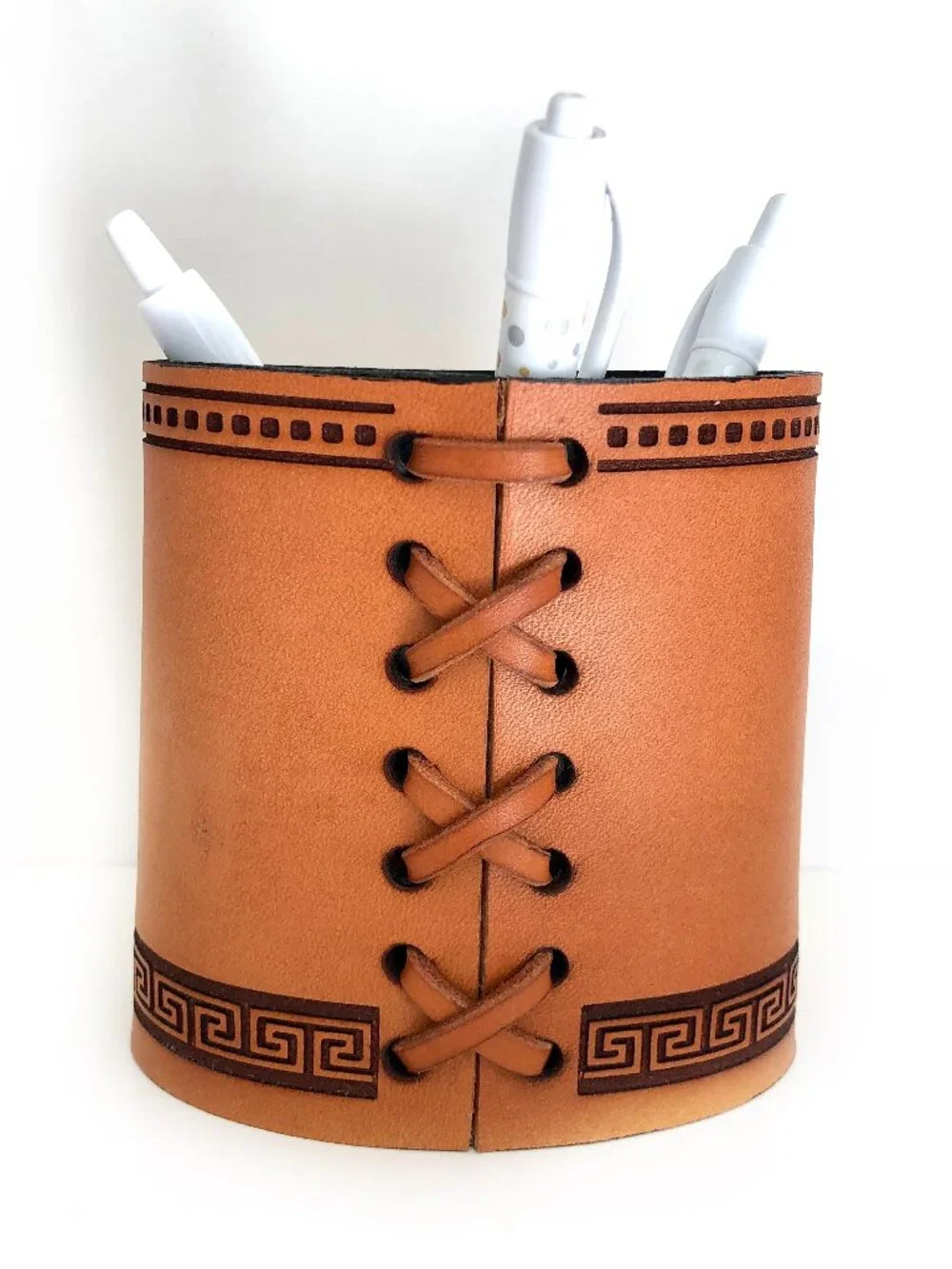 Handmade Genuine Leather Pencil and Pen Holder: Office Decor, Desk Accessory